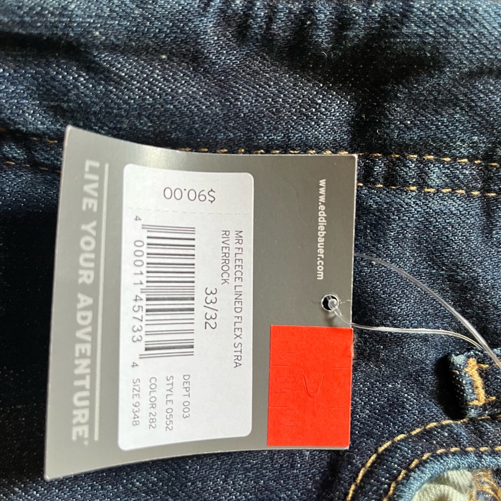 NWT EDDIE BAUER MENS FLEECE LINED JEANS